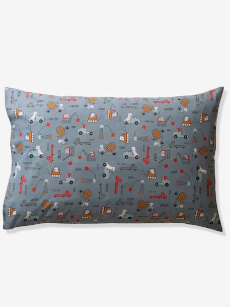 Pack housse de couette + taie d'oreiller DINO TRUCK BLEU GRISE 