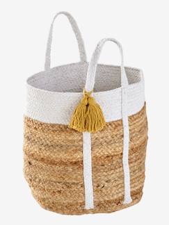 Chambre et rangement-Rangement-Bac, boîte, panier de rangement-Panier de rangement en jute bicolore avec pompons