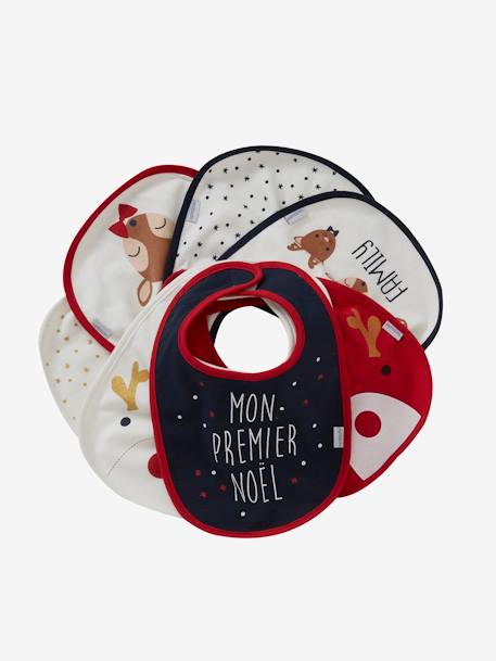 Lot de 7 bavoirs naissance Imprimé fleurs et oiseaux+MOTIFS NOEL+Multicolore 