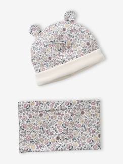 Bébé-Accessoires-Ensemble bonnet et snood bébé imprimé fleuri doublé sherpa
