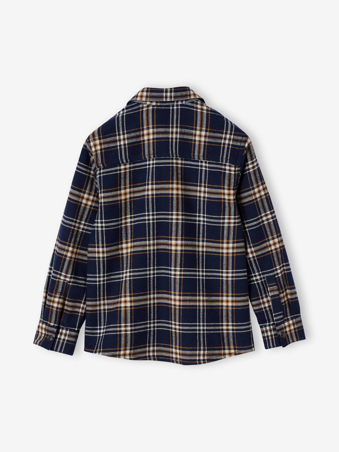 Chemise Garçon Manches Courtes à Carreaux Et Oiseaux - Taille 122 - Rouge Bleu Jaune - Occasion Très Bon état