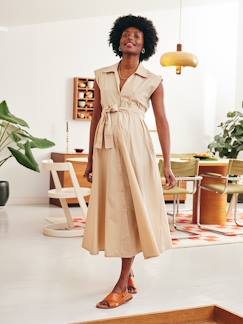 Umstandsmode-Langes Baumwollkleid mit Bindegürtel für Schwangerschaft und Stillzeit