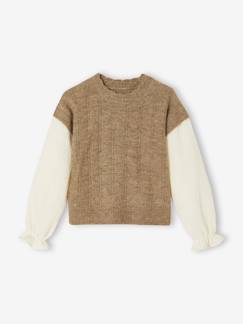 Mädchen-Pullover, Strickjacke, Sweatshirt-Mädchen 2-in-1-Pullover, Ajourstrick