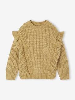 Mädchen-Pullover, Strickjacke, Sweatshirt-Strickpullover mit Rüschen und Zopfmuster Mädchen