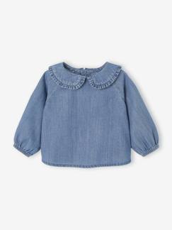 Baby-T-Shirt, Unterziehpulli-T-Shirt-Baby Jeansbluse mit gerüschtem Kragen