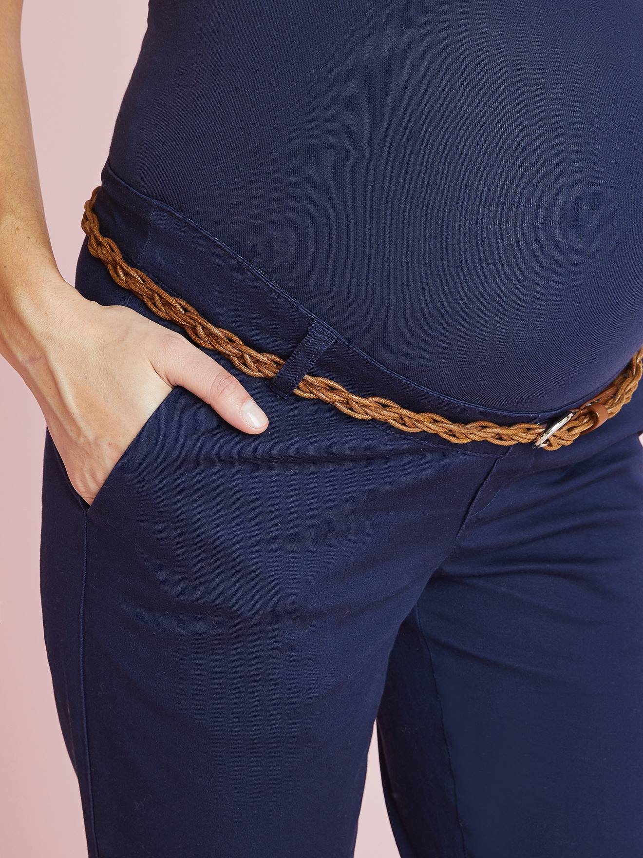 Pantalon chino grossesse entrejambe 78 cm et ceinture - marine grisé
