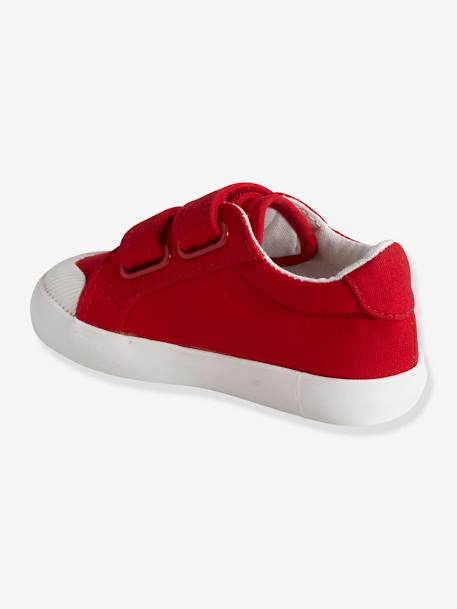 Tennis scratchées bébé garçon en toile BLANC+BLEU DENIM+ROUGE 