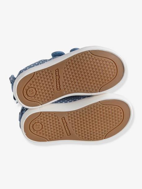 Stoffschuhe für Baby Mädchen blau getupft+hellgrau+hellgrün 