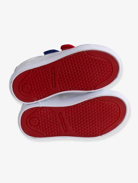 Tennis scratchées bébé garçon en toile BLANC+BLEU DENIM+ROUGE 