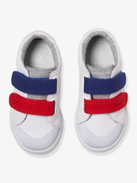 Stoffschuhe für Baby Jungen, Klettverschluss BLUE DENIM+ROT+WEISS 
