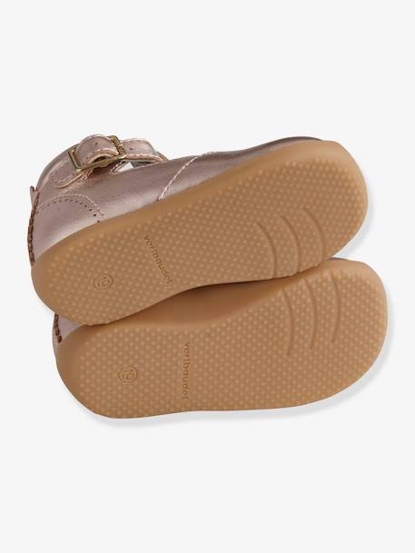 Sandales cuir bébé fille premiers pas BLANC PERLE+ROSE METALISE 