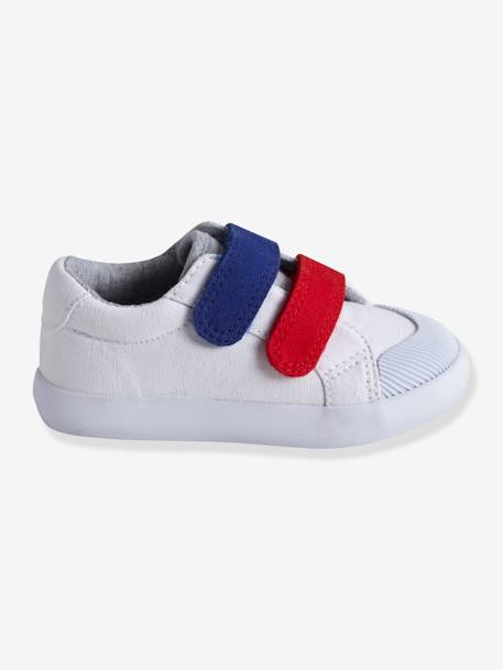 Stoffschuhe für Baby Jungen, Klettverschluss BLUE DENIM+ROT+WEISS 