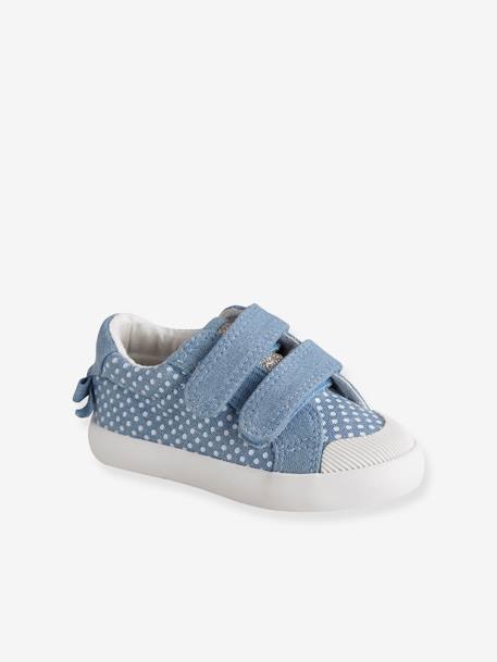 Stoffschuhe für Baby Mädchen blau getupft+hellgrau+hellgrün 