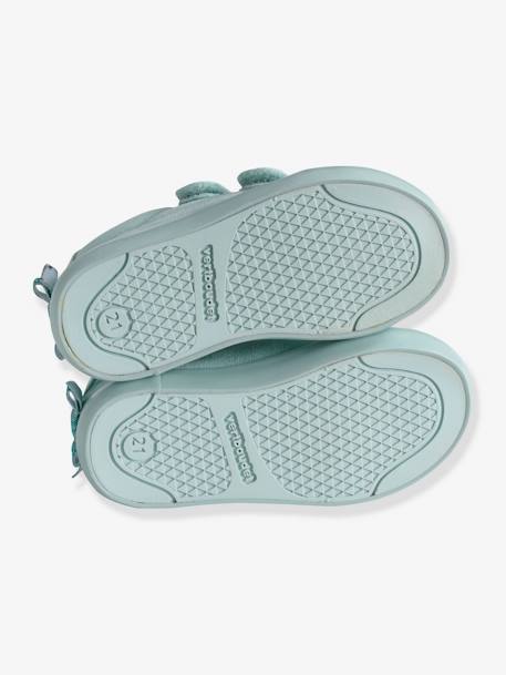 Stoffschuhe für Baby Mädchen blau getupft+hellgrau+hellgrün 