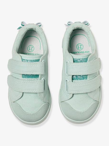 Tennis scratchées bébé fille en toile DENIM A POIS+LIGHT GREEN+LIGHT YELLOW 