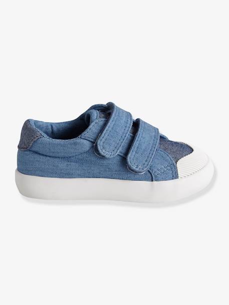 Stoffschuhe für Baby Jungen, Klettverschluss BLUE DENIM+ROT+WEISS 