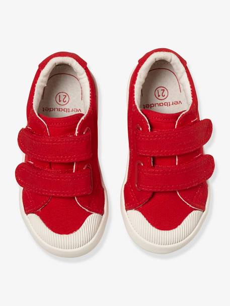 Stoffschuhe für Baby Jungen, Klettverschluss BLUE DENIM+ROT+WEISS 