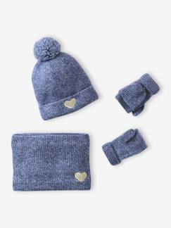 Mädchen-Accessoires-Mädchen Set: Mütze mit Herz, Rundschal & 2-in-1-Handschuhe