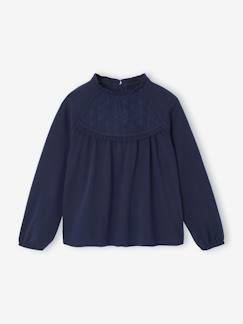 Fille-T-shirt, sous-pull-Tee-shirt blouse fille détail broderie anglaise manches longues