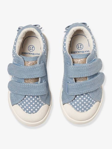 Stoffschuhe für Baby Mädchen blau getupft+hellgrau+hellgrün 