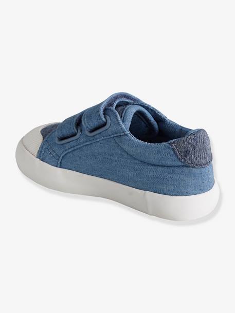 Stoffschuhe für Baby Jungen, Klettverschluss BLUE DENIM+ROT+WEISS 