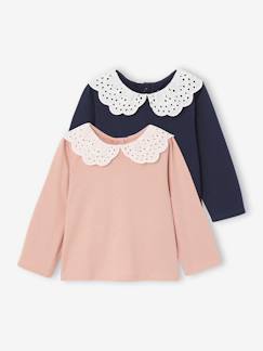 Bébé-Lot 2 tee-shirts bébé col en broderie anglaise
