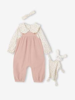 Baby-Set-4-teiliges Baby-Set mit Geschenkbox: Shirt , Latzhose, Haarband & Schmusetuch