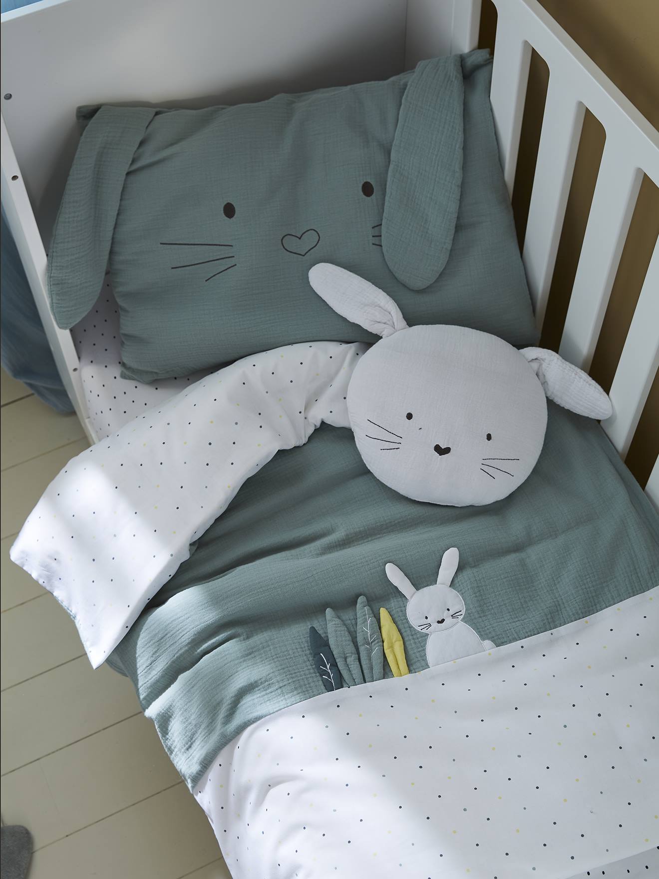 Parure De Lit Bébé Klopfer 100x135cm - Motif Lapin - 100% Coton Öko-Tex - Housse Couette + Taie 40x60cm