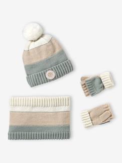 Mädchen-Accessoires-Mädchen-Set: Mütze, Rundschal & 2-in-1-Handschuhe, Colorblock