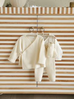 Ensemble bébé 4 pièces en tricot gilet + pantalon + chaussons + body coffret cadeau naissance