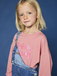 Fille-T-shirt, sous-pull-Tee-shirt fille cropped message sequins manches longues
