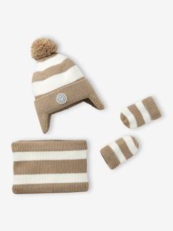 Bébé-Accessoires-Bonnet, écharpe, gants-Ensemble rayé bonnet péruvien, snood et moufles bébé