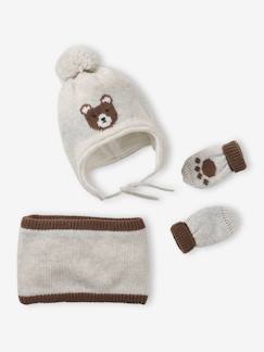 Bébé-Accessoires-Bonnet, écharpe, gants-Ensemble Bonnet Péruvien Jacquard Ours Snood et Moufles