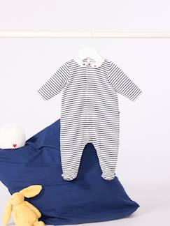 Baby Schlafanzug aus Samt mit bedrucktem Kragen PETIT BATEAU
