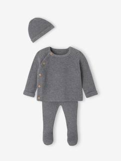 Baby-Set-Baby-Set aus Musterstrick: Strickjacke, Hose & Mütze