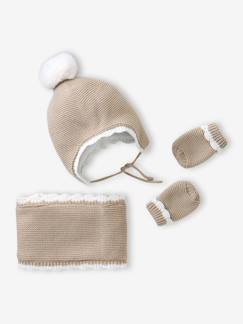 Bébé-Accessoires-Bonnet, écharpe, gants-Ensemble festonné bonnet, snood et moufles bébé