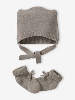 Bébé-Accessoires-Bonnet, écharpe, gants-Kit naissance bonnet et chaussons laine et cachemire 