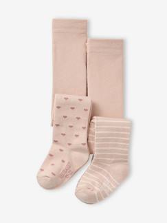 Baby-Socken, Strumpfhose-2er-Pack Baby Mädchen Strumpfhosen mit Herz- und Streifenmuster