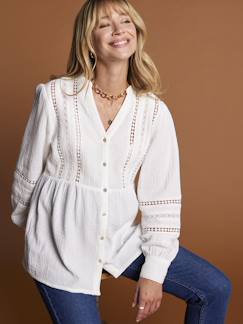 Vêtements de grossesse-Blouse grossesse et allaitement en dentelle macramé