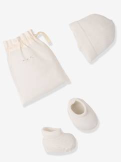 Baby-Accessoires-Mütze, Schal, Handschuhe-Bio-Kollektion: Baby-Set aus Mütze + Schuhen