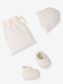 Bébé-Accessoires-Bonnet, écharpe, gants-Ensemble bébé naissance chaussons et bonnet tricot bio
