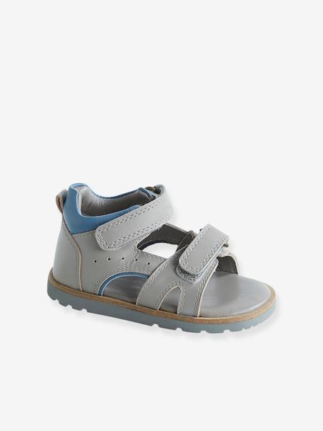 Sandales Scratchees Bebe Garcon En Cuir Gris Chaussures