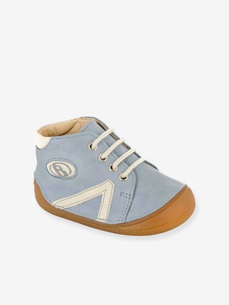 Bottillons lacés cuir bébé garçon B1 Babybotte® BLEU CIEL+CAMEL 