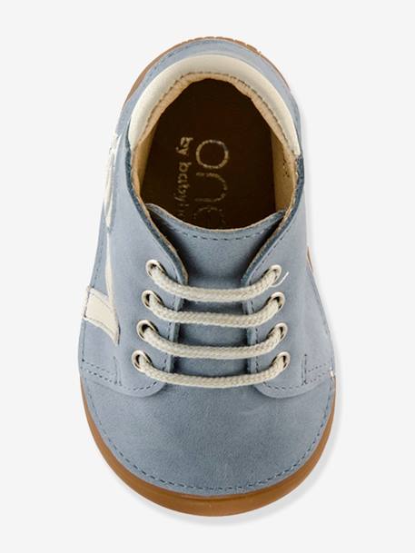 Bottillons lacés cuir bébé garçon B1 Babybotte® BLEU CIEL+CAMEL 
