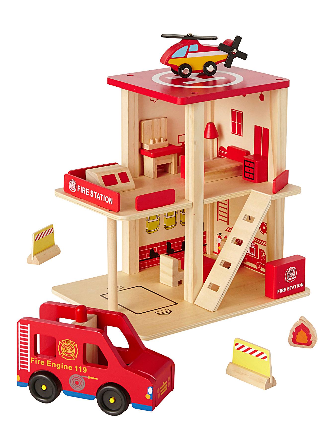 Wooden Naturegiocattolo Station Fire Department Red Ibfv6gym7Y