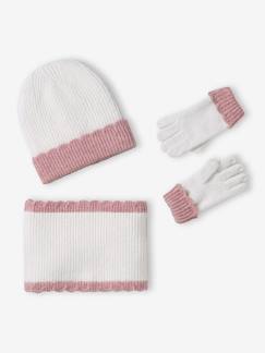 Mädchen-Accessoires-Set aus Mütze, Rundschal & Handschuhe mit Muschelsaum, Mädchen