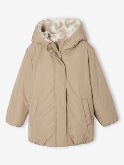 Mädchen-Mantel, Jacke-Daunenjacke-Mädchen Wendejacke mit Leopardenmuster und Recycling-Wattierung