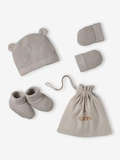 Bébé-Accessoires-Kit naissance bonnet, moufles et chaussons et son pochon personnalisable