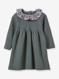 Baby-Strickkleid mit Rüschenkragen aus Libertystoff Baby CYRILLUS