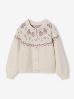 Mädchen-Pullover, Strickjacke, Sweatshirt-Strickjacke mit Jacquardmuster und Glitzerdetails, Mädchen